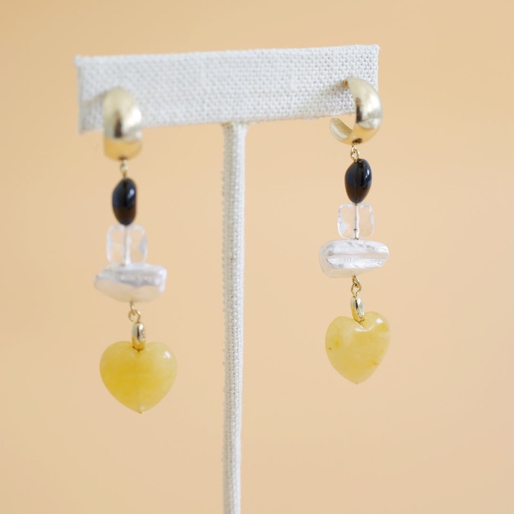 NWT Anthropologie Serefina Amore Heart Earrings yellow Jade